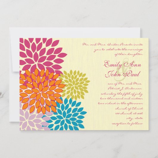 Invitations de mariage florales modernes Chrysanth (Devant)
