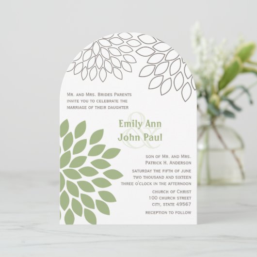 Invitations de mariage florales modernes Chrysanth (Debout devant)