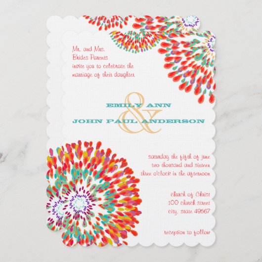 Invitations de mariage florales modernes Chrysanth (Devant / Derrière)