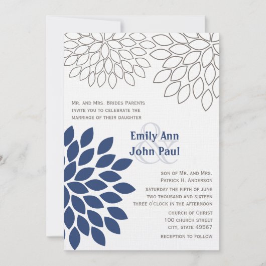 Invitations de mariage florales modernes Chrysanth (Devant)