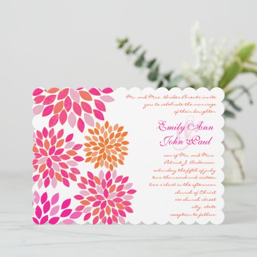 Invitations de mariage florales modernes Chrysanth (Debout devant)