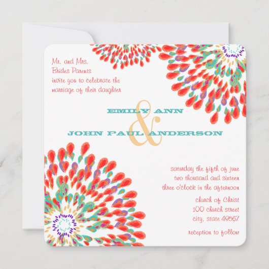 Invitations de mariage florales modernes Chrysanth (Devant)