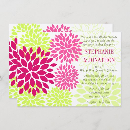 Invitations de mariage florales modernes Chrysanth (Devant / Derrière)