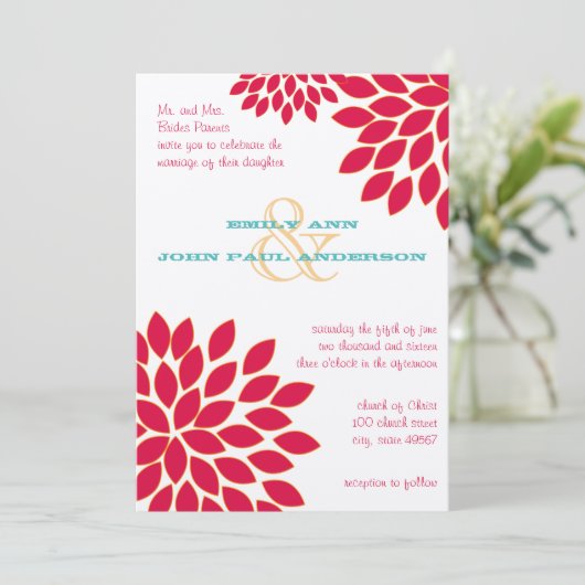 Invitations de mariage florales modernes Chrysanth (Debout devant)