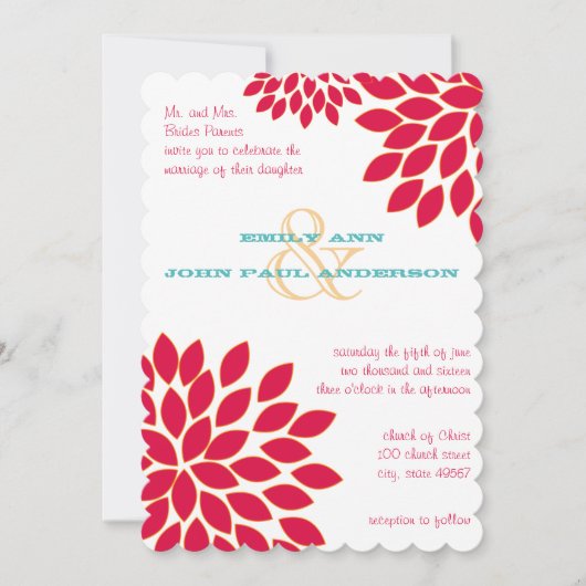 Invitations de mariage florales modernes Chrysanth (Devant)