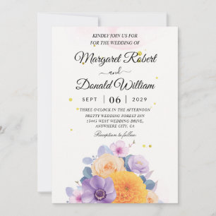 Invitations de mariage florales orange et violet