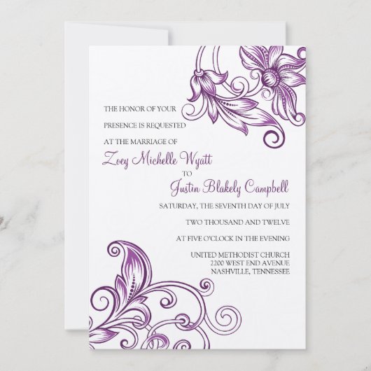 Invitations de mariage florales rétro (Devant)