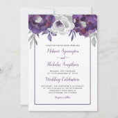 Invitations de mariage florales violettes modernes (Devant)