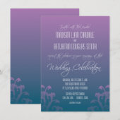 Invitations de mariage florissantes au bleu pourpr (Devant / Derrière)
