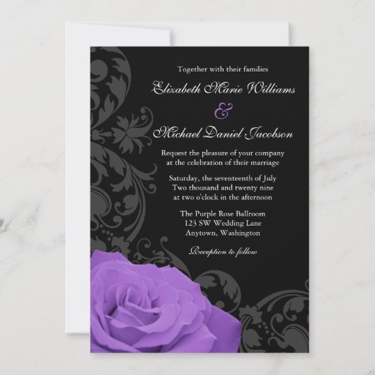 Invitations de mariage florissantes Roses violette (Devant)