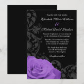 Invitations de mariage florissantes Roses violette (Devant / Derrière)