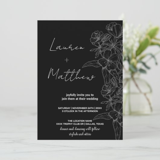 Invitations de mariage Flower Art (Debout devant)