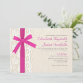 Invitations de mariage Fuchsia Bow & dentelle (Debout devant)