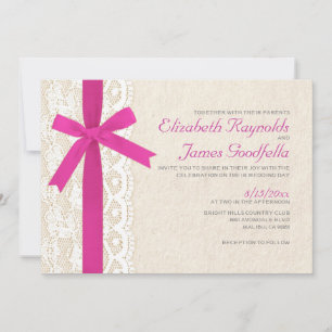 Invitations de mariage Fuchsia Bow & dentelle