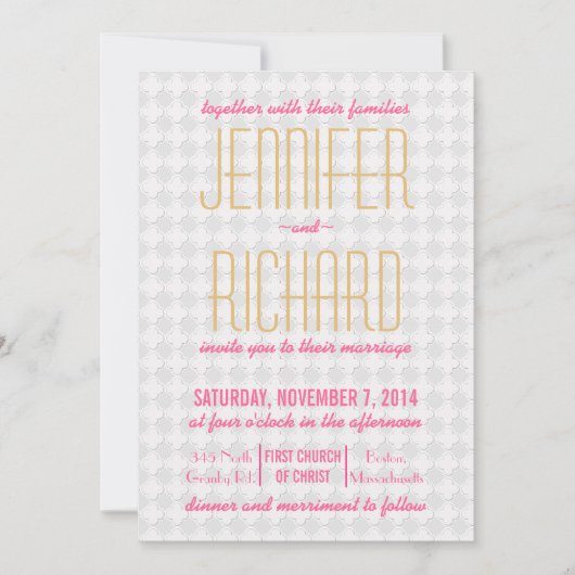 Invitations de mariage Fuchsia et corail motif (Devant)