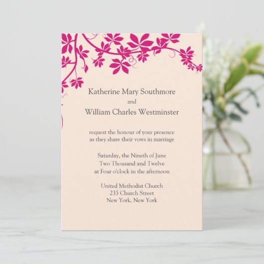 Invitations De Mariage Fuchsia Et Ivory (Debout devant)