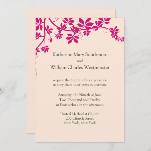 Invitations De Mariage Fuchsia Et Ivory (Devant / Derrière)