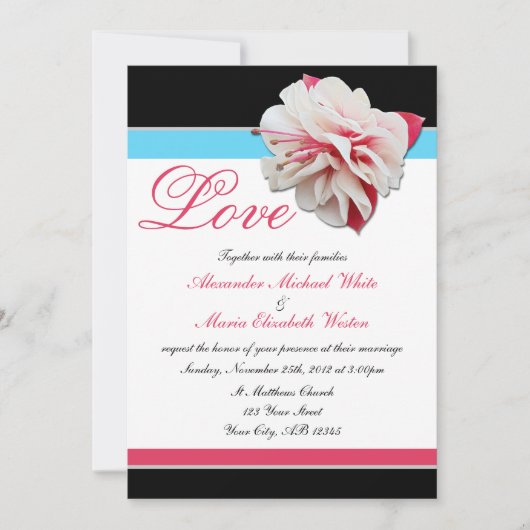 Invitations de mariage Fuchsia Flower Pink & Aqua (Devant)