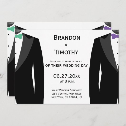 Invitations De Mariage Gay Cravate De Bow Vert Et (Devant / Derrière)