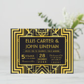 Invitations de mariage géométrique Noir & Or (Debout devant)