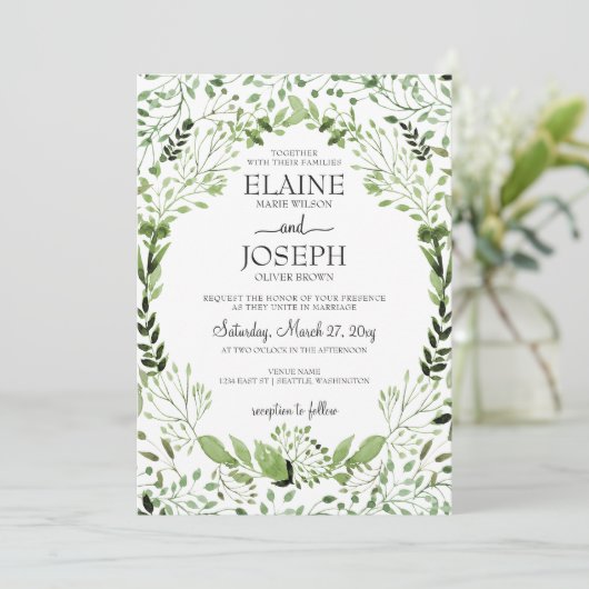 Invitations de mariage Glam Greenery (Debout devant)