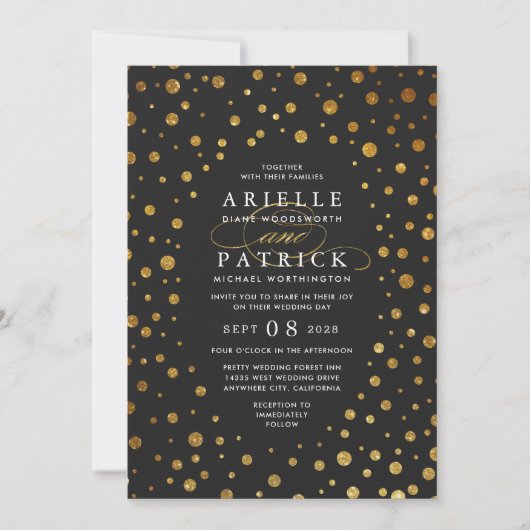 Invitations de mariage Gold et Black Confetti Foil (Devant)