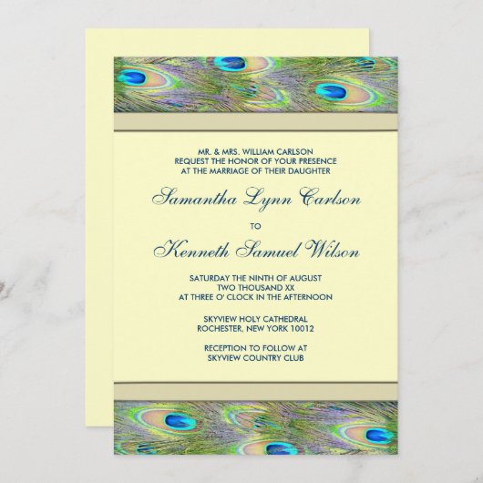 Invitations de mariage Gold Peacock (Devant / Derrière)
