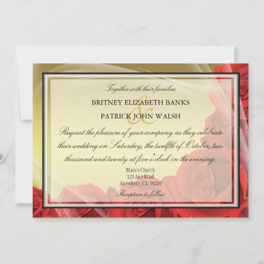 Invitations de mariage Gold & Red Rose (Dos)