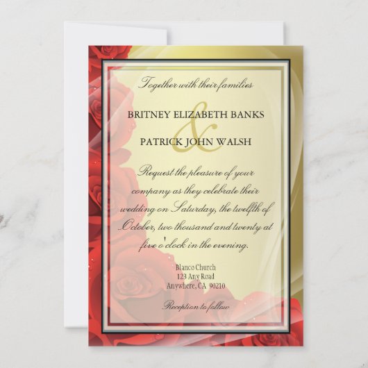 Invitations de mariage Gold & Red Rose (Dos)
