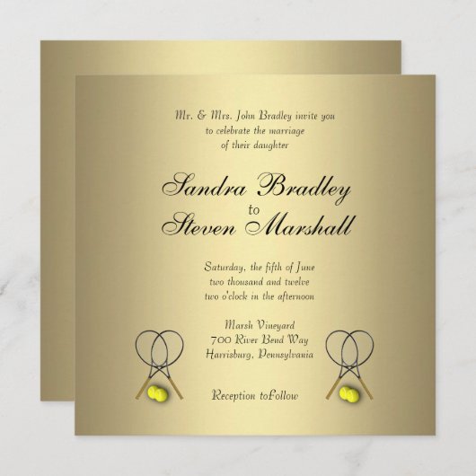 Invitations de mariage Gold Tennis (Devant / Derrière)