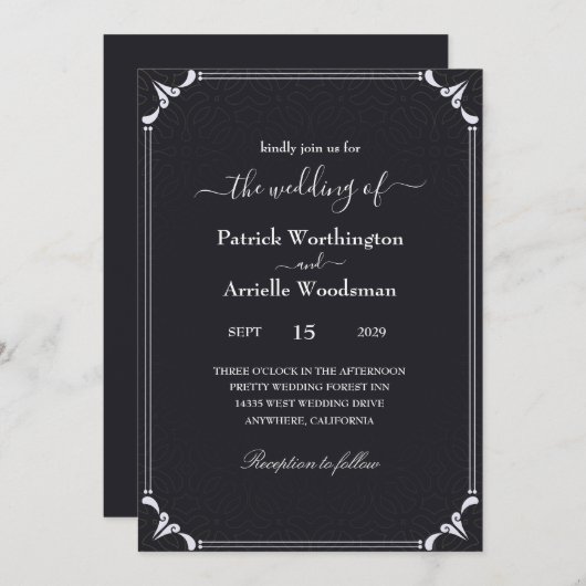 Invitations de mariage gothique noir (Devant / Derrière)