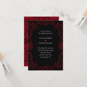 Invitations de mariage gothique Red & Black Swirl