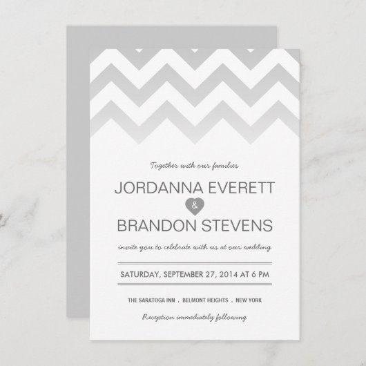 Invitations de mariage Gray Chevron Ombre (Devant / Derrière)