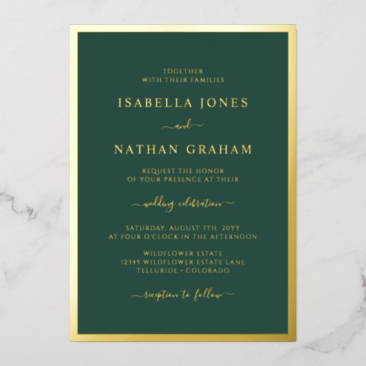 Invitations de mariage Green Gold Foil (Recto)