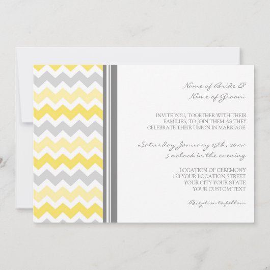 Invitations de mariage Grey Jaune Chevron (Dos)
