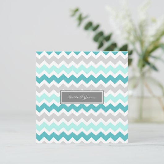 Invitations de mariage Grey Turquoise Chevron (Debout devant)