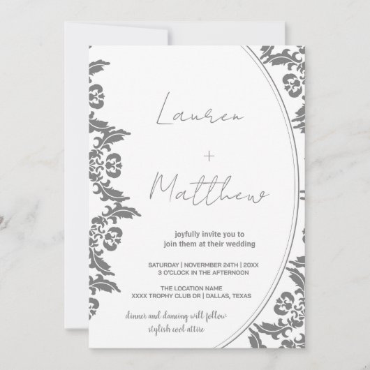 Invitations de mariage gris blanc (Devant)