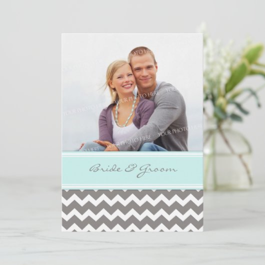 Invitations de mariage Gris Bleu Chevron (Debout devant)