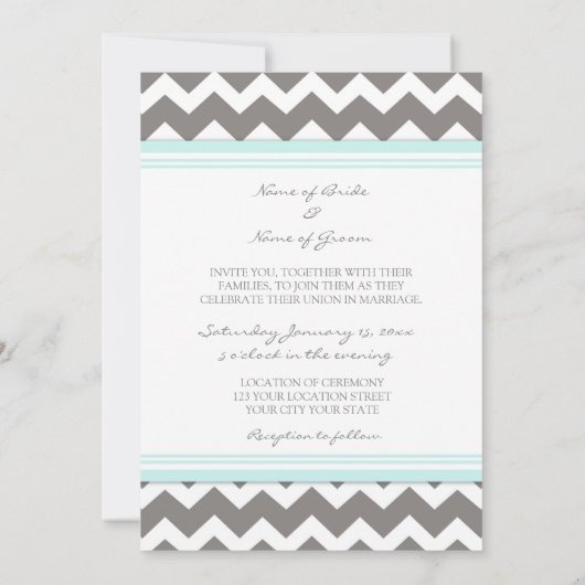 Invitations de mariage Gris Bleu Chevron (Dos)