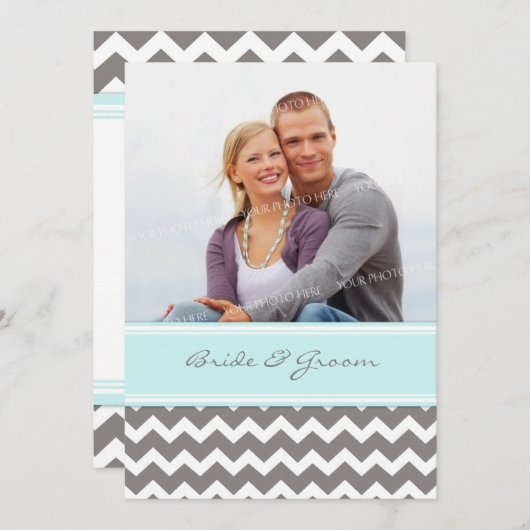 Invitations de mariage Gris Bleu Chevron (Devant / Derrière)