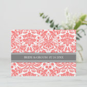 Invitations de mariage Gris Coral Damask Modèle (Debout devant)