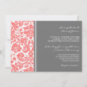 Invitations de mariage Gris Coral Damask Modèle (Dos)