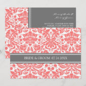 Invitations de mariage Gris Coral Damask Modèle (Devant / Derrière)