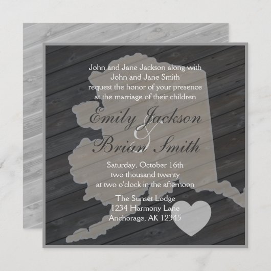 Invitations de mariage gris en Alaska en bois rust (Devant / Derrière)