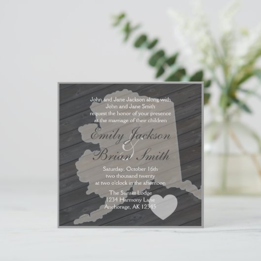 Invitations de mariage gris en Alaska en bois rust (Debout devant)