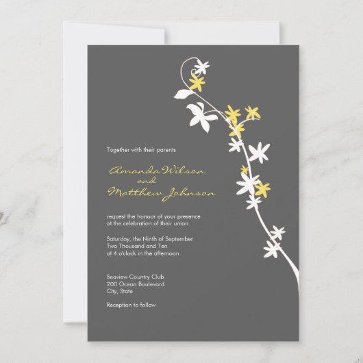 Invitations de mariage gris et jaune (Devant)