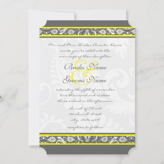 Invitations de mariage gris et jaune coupé (Devant)