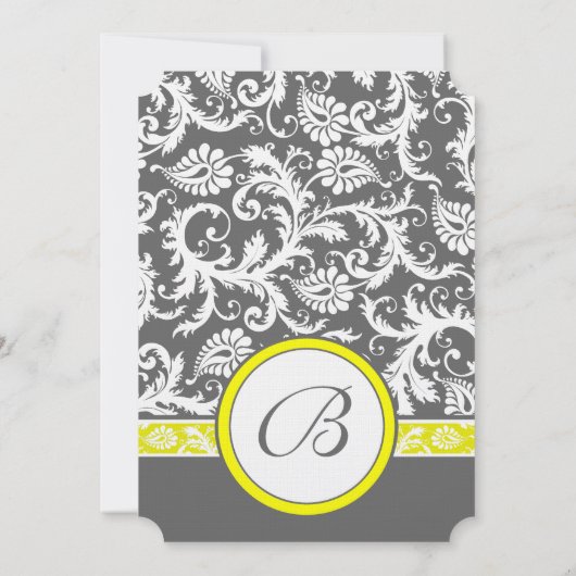 Invitations de mariage gris et jaune coupé (Dos)
