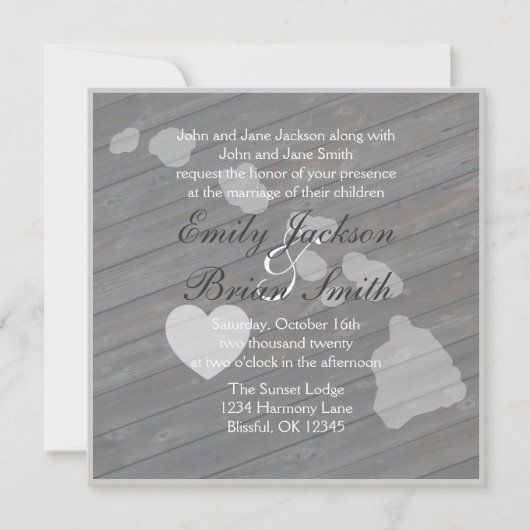 Invitations de mariage gris Hawaii en bois rustiqu (Devant)