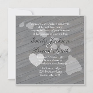 Invitations de mariage gris Hawaii en bois rustiqu